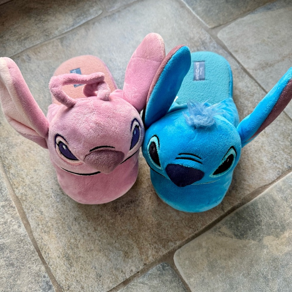 Disney Stitch and Angel Plush Slippers - Pink and Blue NWOT‎ SIZE 9/10